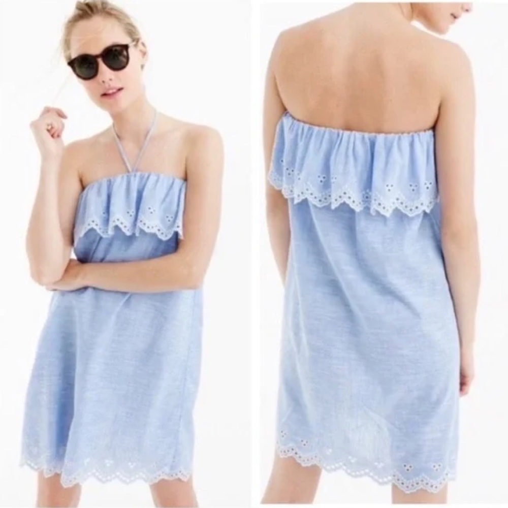 J.Crew Ruffle Eyelet Linen Strapless Dress - XS